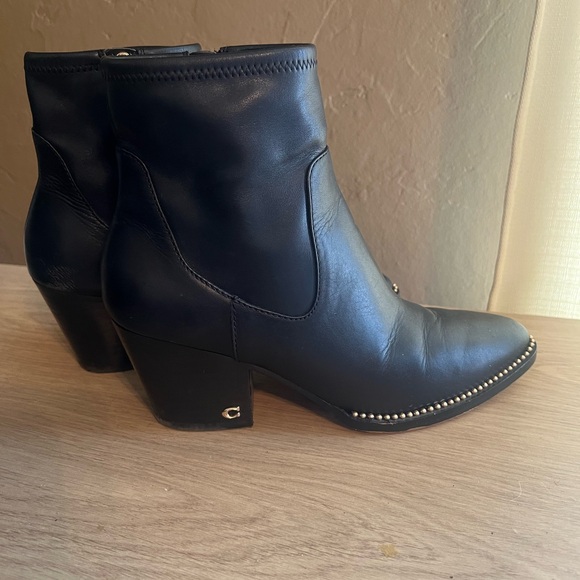 Black Coach Pell Booties with Gold Detailing - Picture 5 of 10